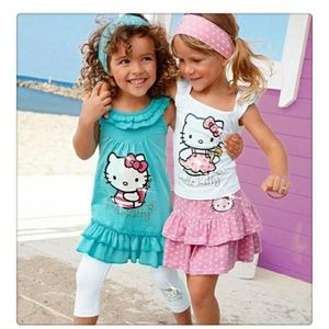 Girls Capri Pants Dress Headband 3 Piece Set